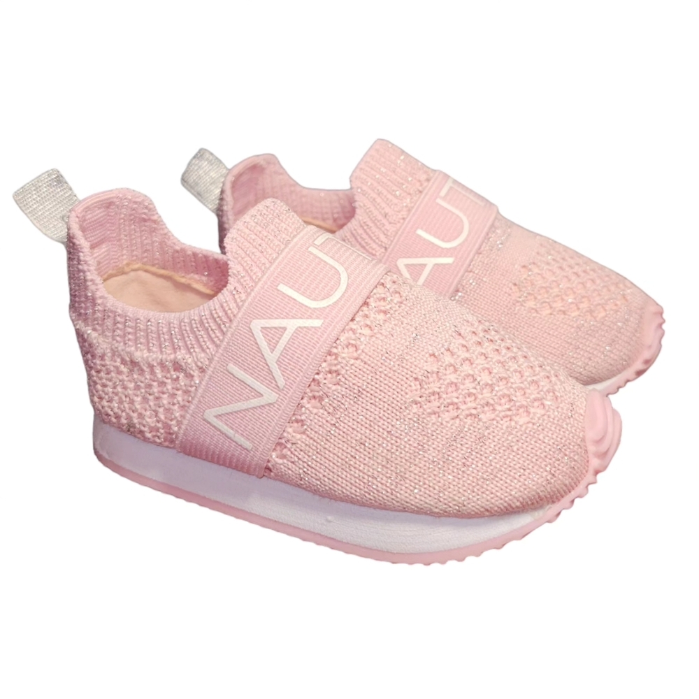 NAUTICA Sz 3 Blush Pink Silver Tiny Westdesk Pull Slip on Baby Pre-Walk Sneakers